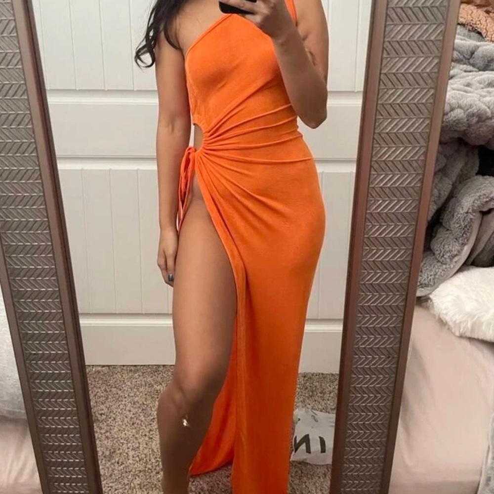 Orange Thigh Split Maxi Dress